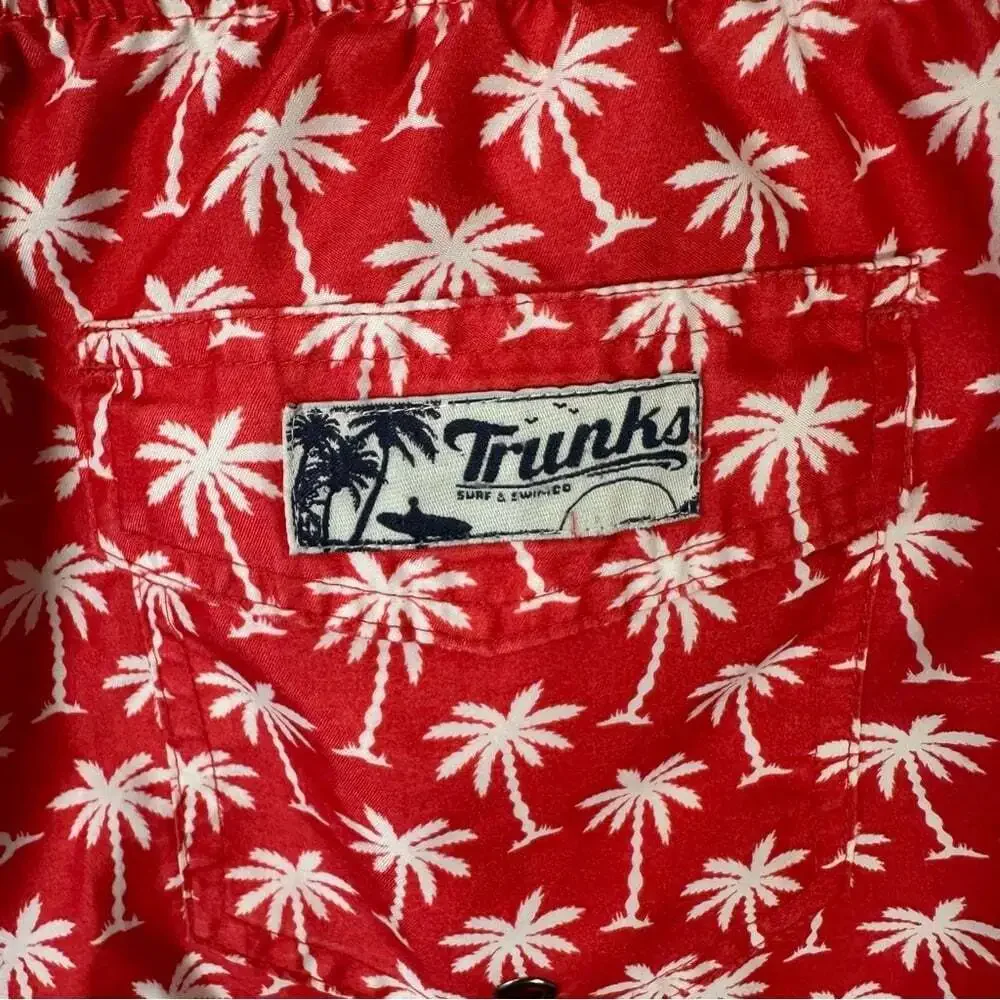 Trunks Red Palm Tree Print Swim Shorts Men’s Large Quick‑Dry Tropi‑Vacay Core